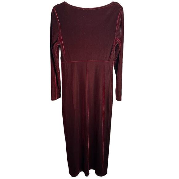 Maggy London L Vintage Long‎ Sleeve Velvet Maxi Cranberry Scoop Neck Whimsigoth - Picture 2 of 8
